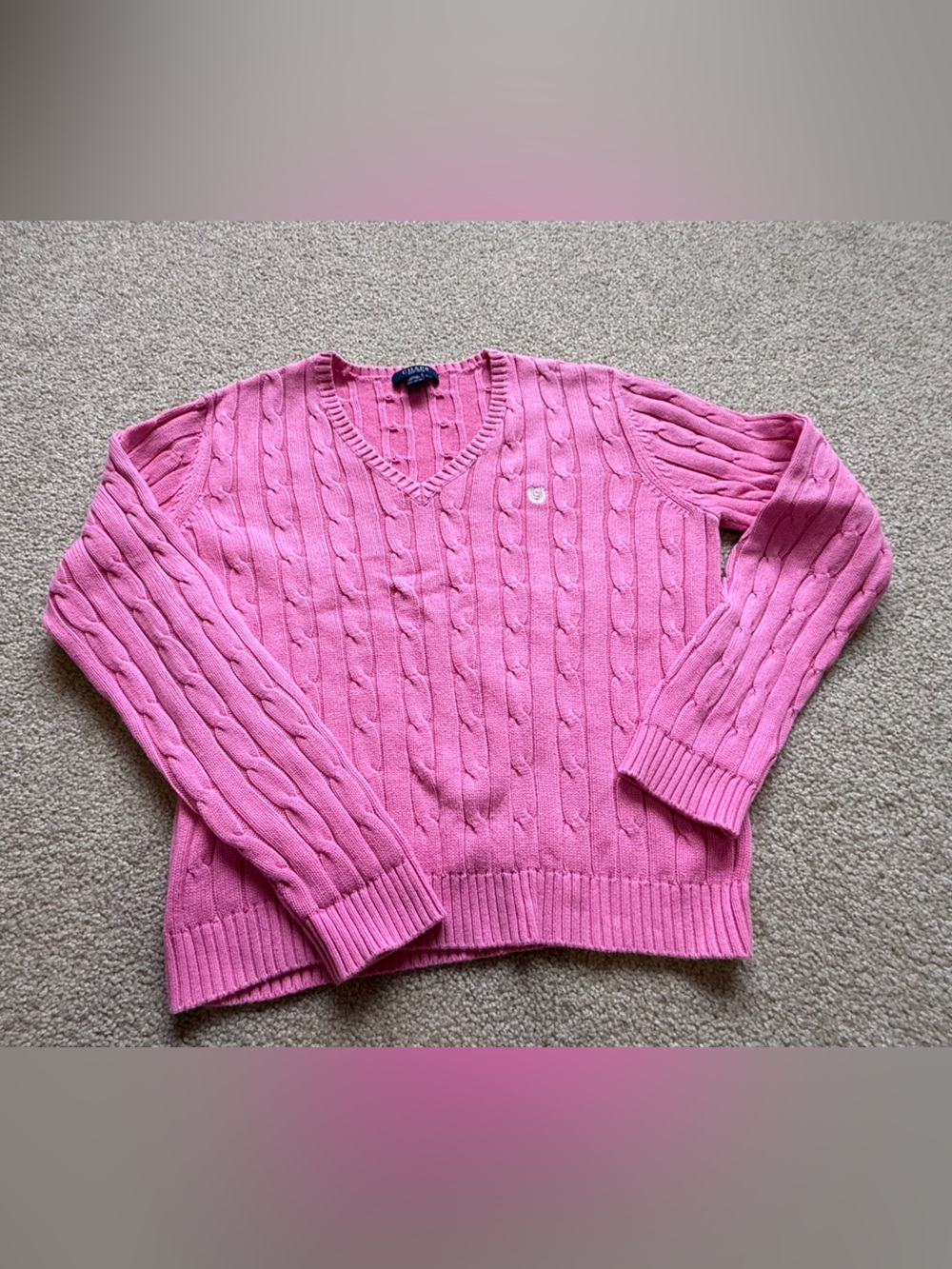 Chaps Classic Pink Cable-Knit V-Neck Sweater